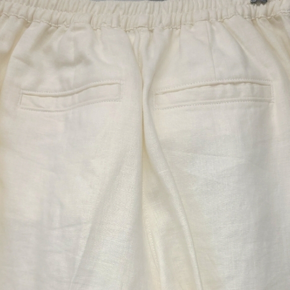 Creamy White Linen Trousers Pants Washable Straight Leg Pockets Unlined Pleated - Picture 9 of 9